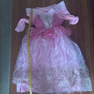 Pink and Gold Halloween Costume with Voluminous Skirt and Sheer Layers
